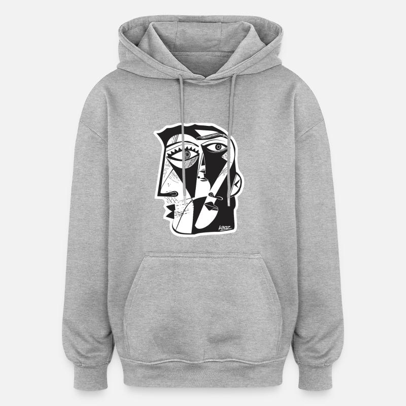 Cubist Face Linework - Oversized Unisex Hoodie - heather grey