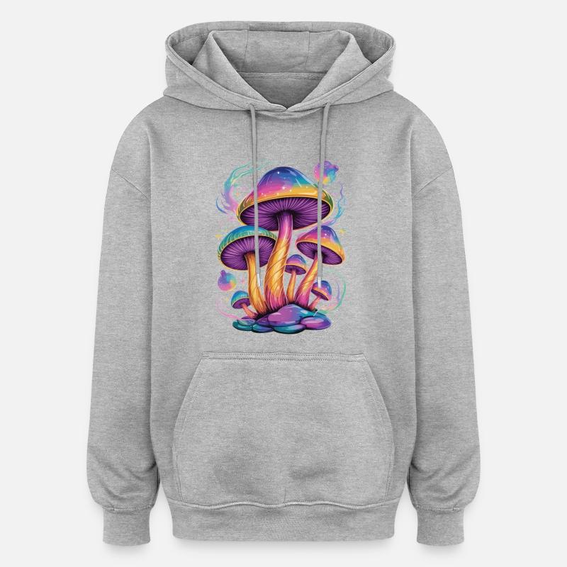 T-shirt champignons psychédéliques Champignon néon - Sweat à capuche oversize unisexe - gris chiné