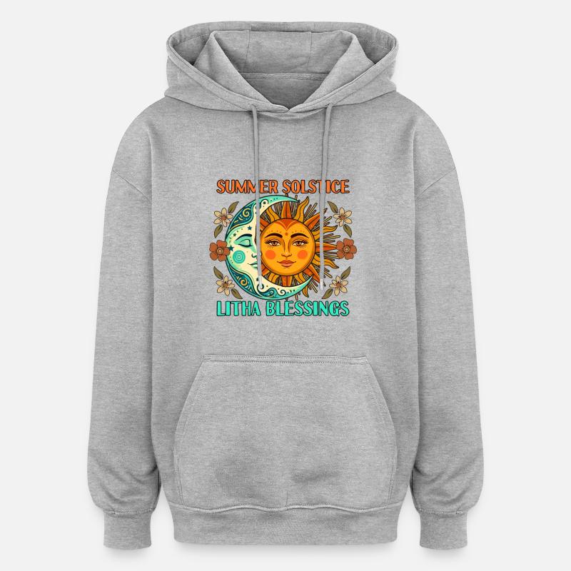 Litha Pagan Solstice d’été Midsommar - Sweat à capuche oversize unisexe - gris chiné