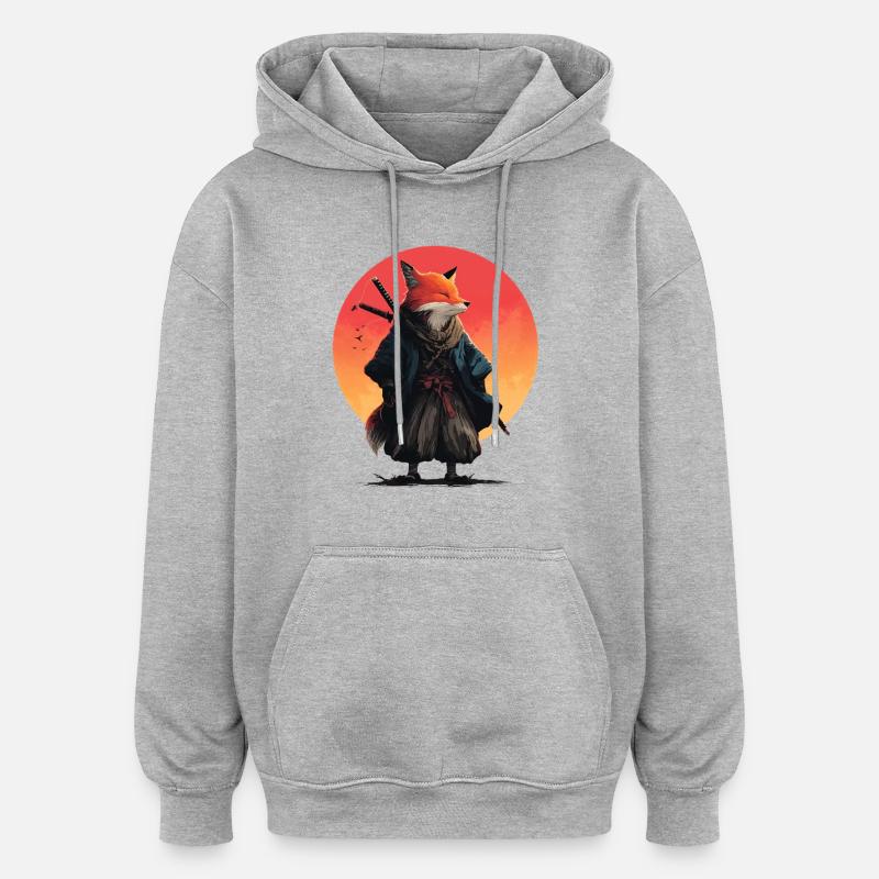 Fox Samurai au coucher du soleil - Sweat à capuche oversize unisexe - gris chiné