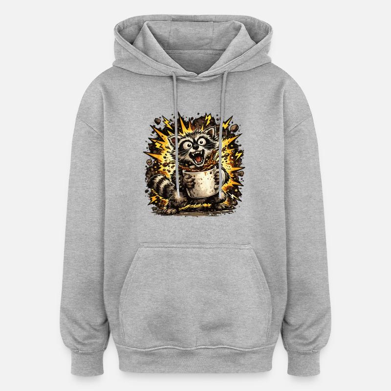 Raton laveur grattant le café - Sweat à capuche oversize unisexe - gris chiné