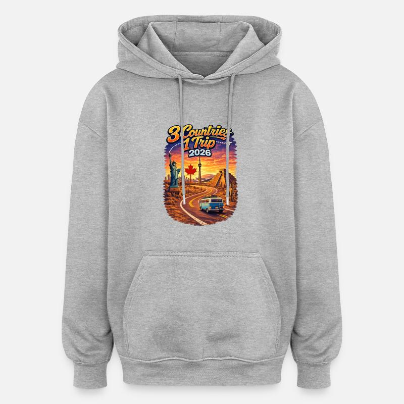 3 pays 1 voyage 2026 - Sweat à capuche oversize unisexe - gris chiné
