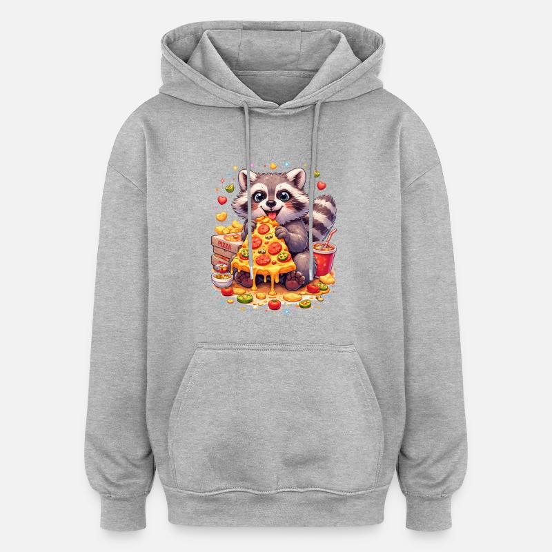 Raton laveur pizza au fromage - Sweat à capuche oversize unisexe - gris chiné