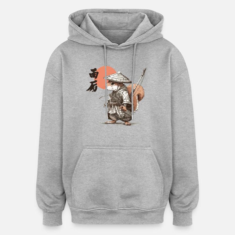 Samurai Squirrel under Red Sun - Oversized Unisex Hoodie - heather grey