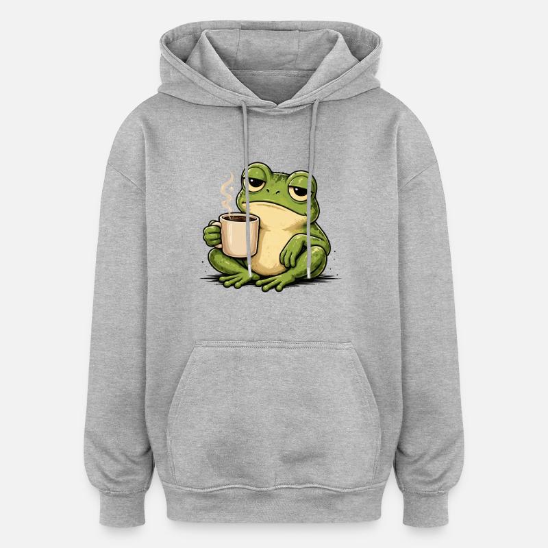 KaffeeFrosch Gemütlichkeit - Sweat à capuche oversize unisexe - gris chiné