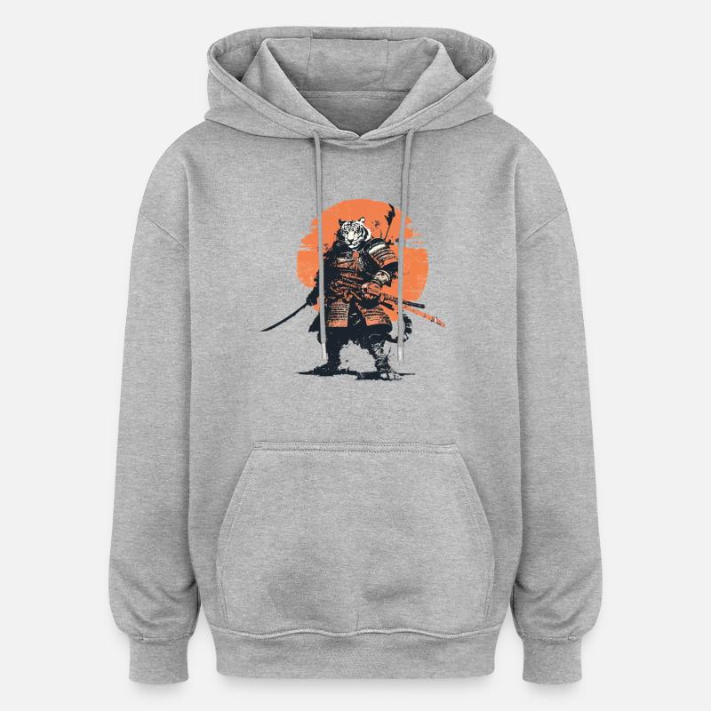 Samouraï tigre dans Ember Moon - Sweat à capuche oversize unisexe - gris chiné