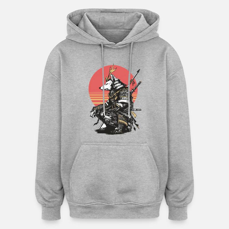 Wolf Samurai in Sunset Armor - Oversized Unisex Hoodie - heather grey