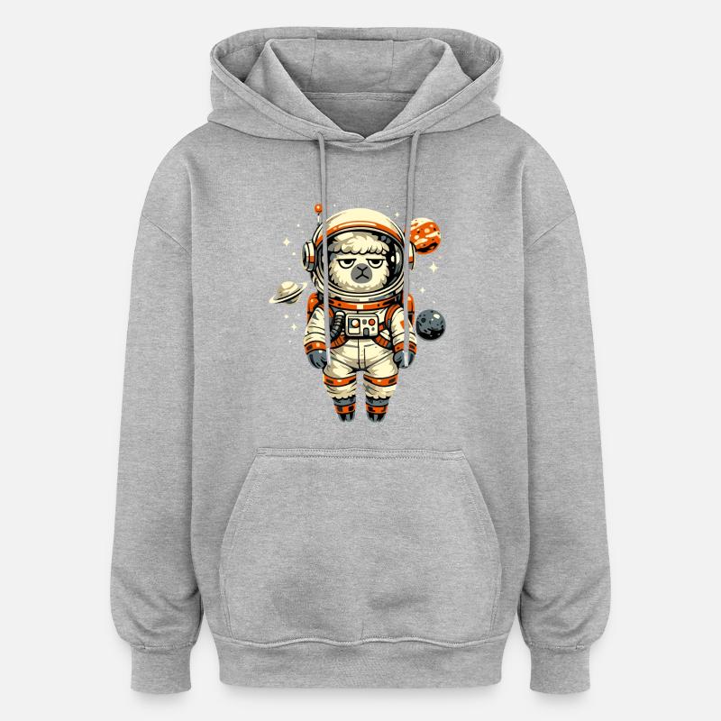 Grumpy Alpaca Astronaut in Space - Oversized Unisex Hoodie - heather grey