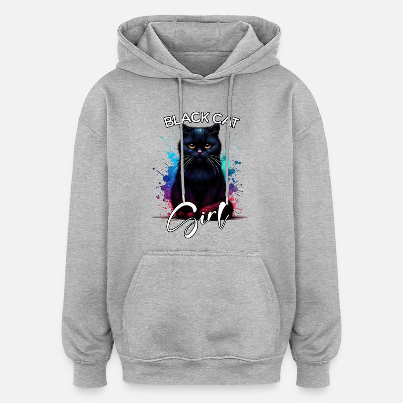 Grumpy Black Cat Mädchen Schwarze Katze - Oversized Unisex Hoodie - Grau meliert