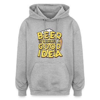 Beer Is Always a Good Idea Retro Quote - Oversized Unisex Hoodie - heather grey - Front - Noah (186cm)