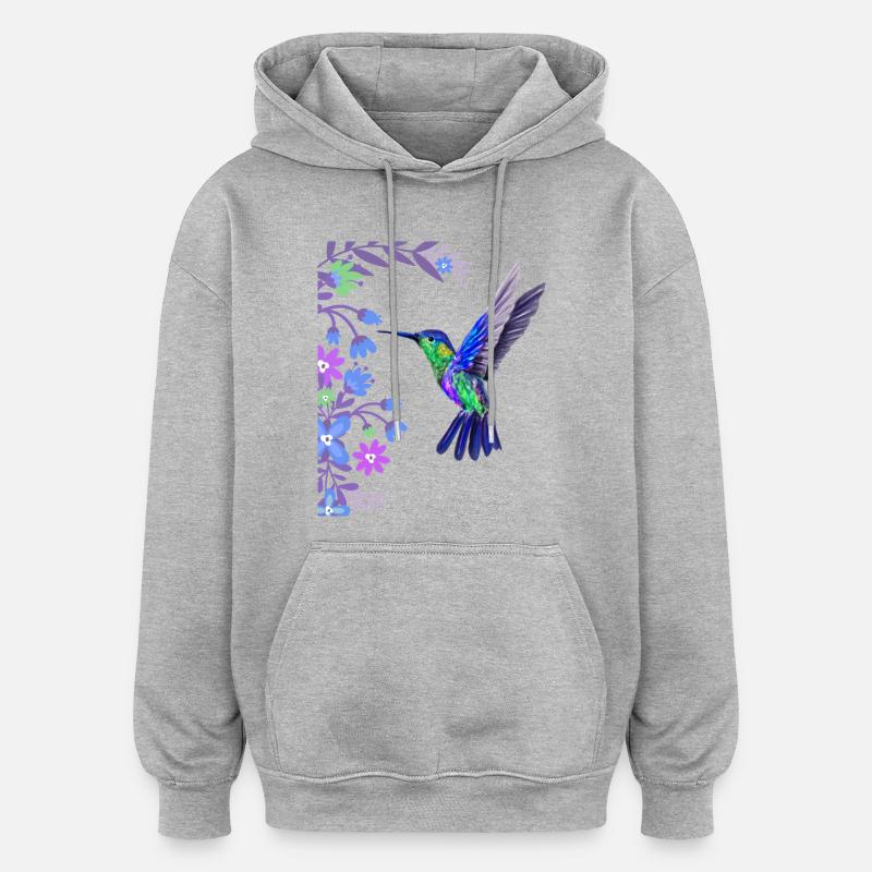 Kolibri Vogel Design mit botanischen Blumen - Oversized Unisex Hoodie - Grau meliert