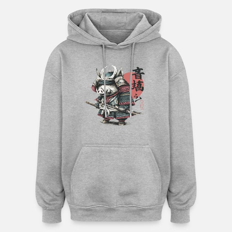 Samouraï sanglier en katana d’armure - Sweat à capuche oversize unisexe - gris chiné