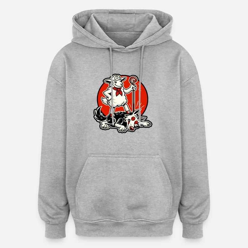 Schafheld mit Gauner - Oversized Unisex Hoodie - Grau meliert