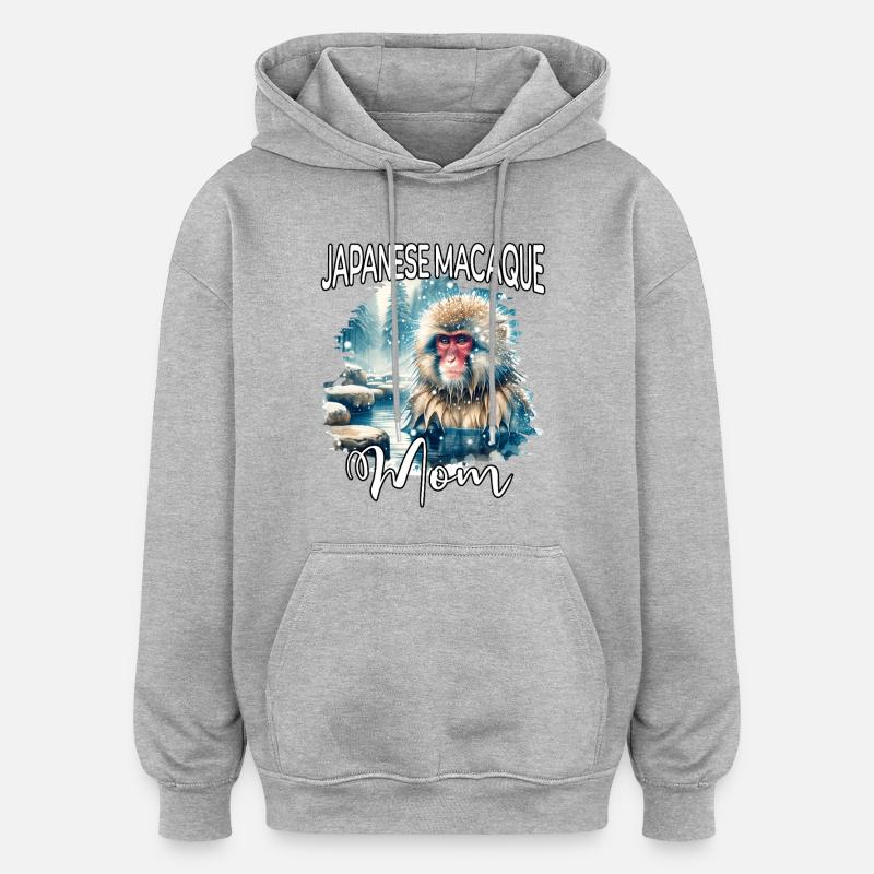 Maman macaque japonaise - Sweat à capuche oversize unisexe - gris chiné