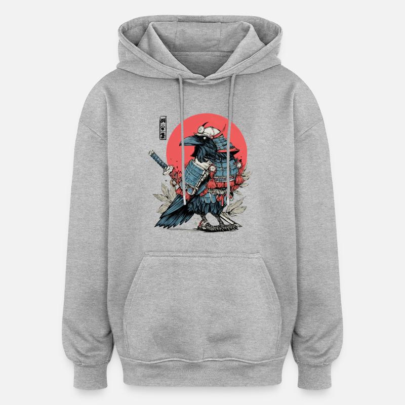 Crimson Samurai Raven Armor - Oversized Unisex Hoodie - heather grey