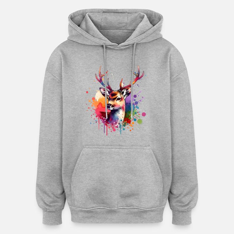 Weisswedelhirsch Geschenk - Oversized Unisex Hoodie - Grau meliert