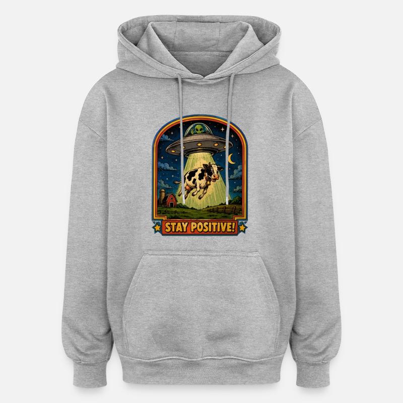 Vache dans le faisceau lumineux d’OVNI - Sweat à capuche oversize unisexe - gris chiné