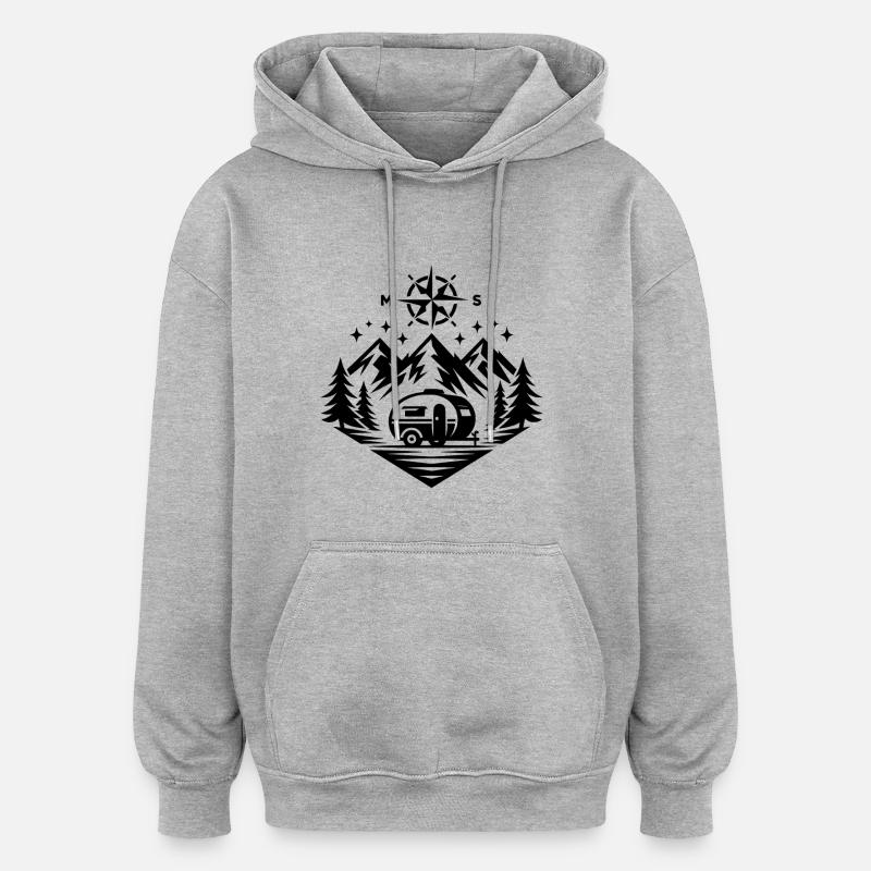 Camping Compass Mountains - Oversized Unisex Hoodie - heather grey