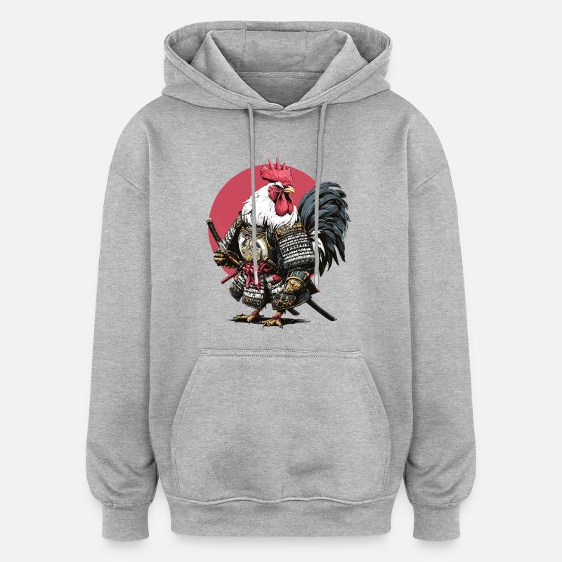 Rooster Samurai Armor - Oversized Unisex Hoodie - heather grey