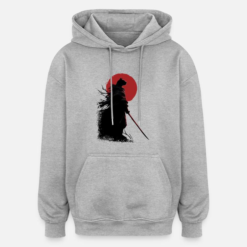 Samurai Cat - Oversized Unisex Hoodie - heather grey