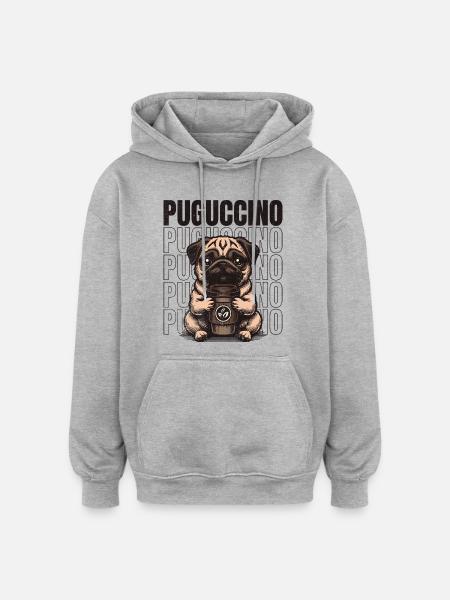 Puguccino Pug Kaffee & Coffee Vibes - Oversized Unisex Hoodie - heather grey