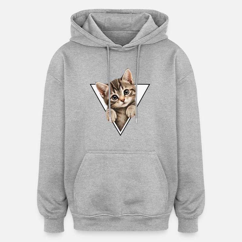 Kitten in the triangle - Oversized Unisex Hoodie - heather grey