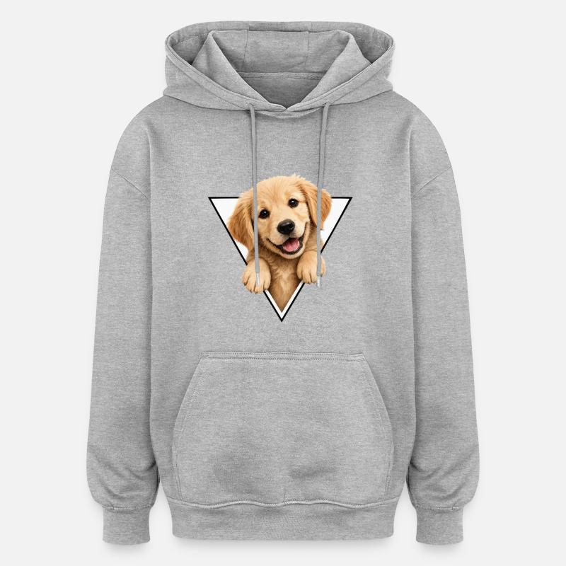 Dog pup in triangle frame - Oversized Unisex Hoodie - heather grey