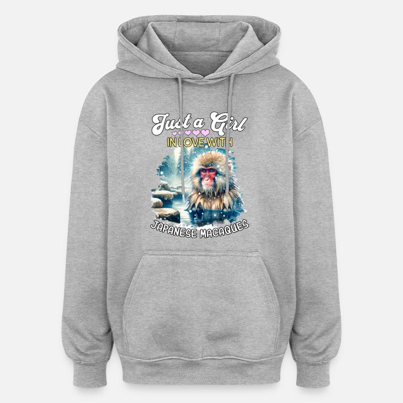 Fille macaque japonaise - Sweat à capuche oversize unisexe - gris chiné