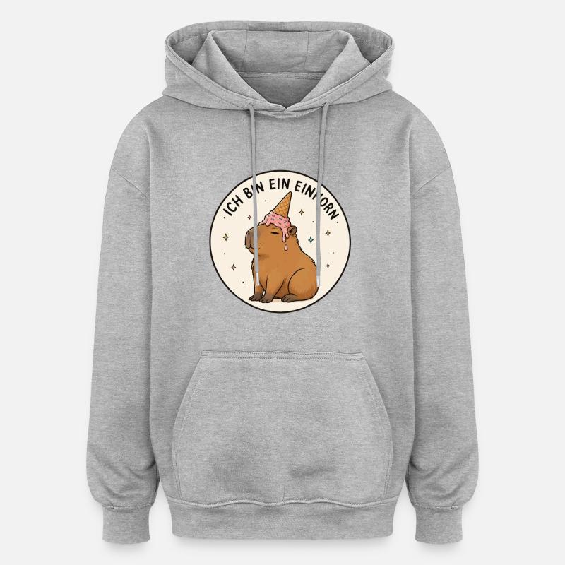 Capybara Einhorn - Oversized Unisex Hoodie - Grau meliert