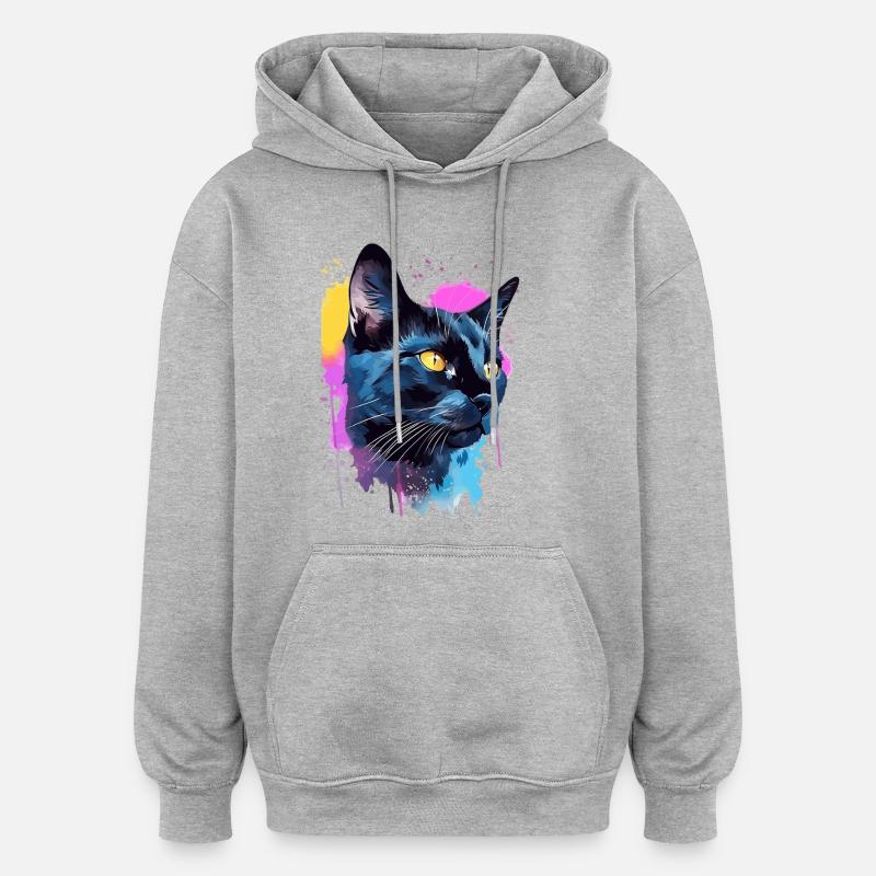 Bunte Bombay-Katzengesicht-Splash-Kunst - Oversized Unisex Hoodie - Grau meliert