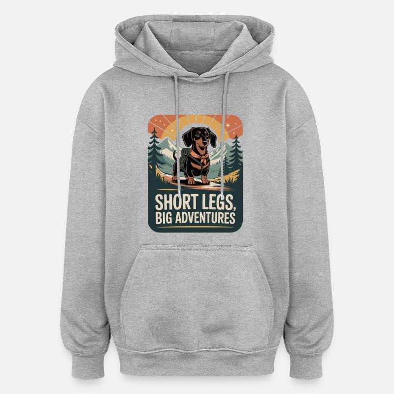 Teckel d’aventure - Sweat à capuche oversize unisexe - gris chiné