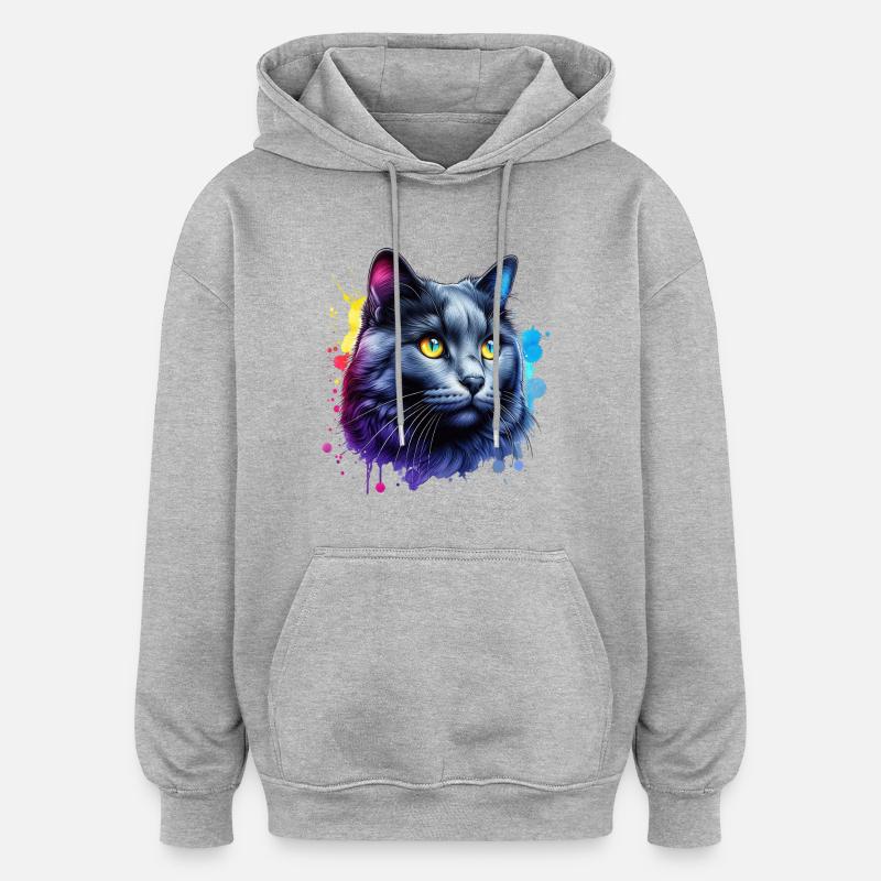 Motif du chat bleu russe - Sweat à capuche oversize unisexe - gris chiné