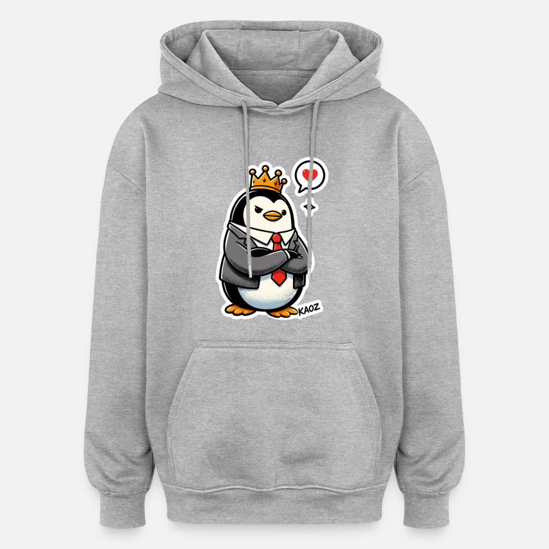 Gekrönter Pinguin - Oversized Unisex Hoodie - Grau meliert