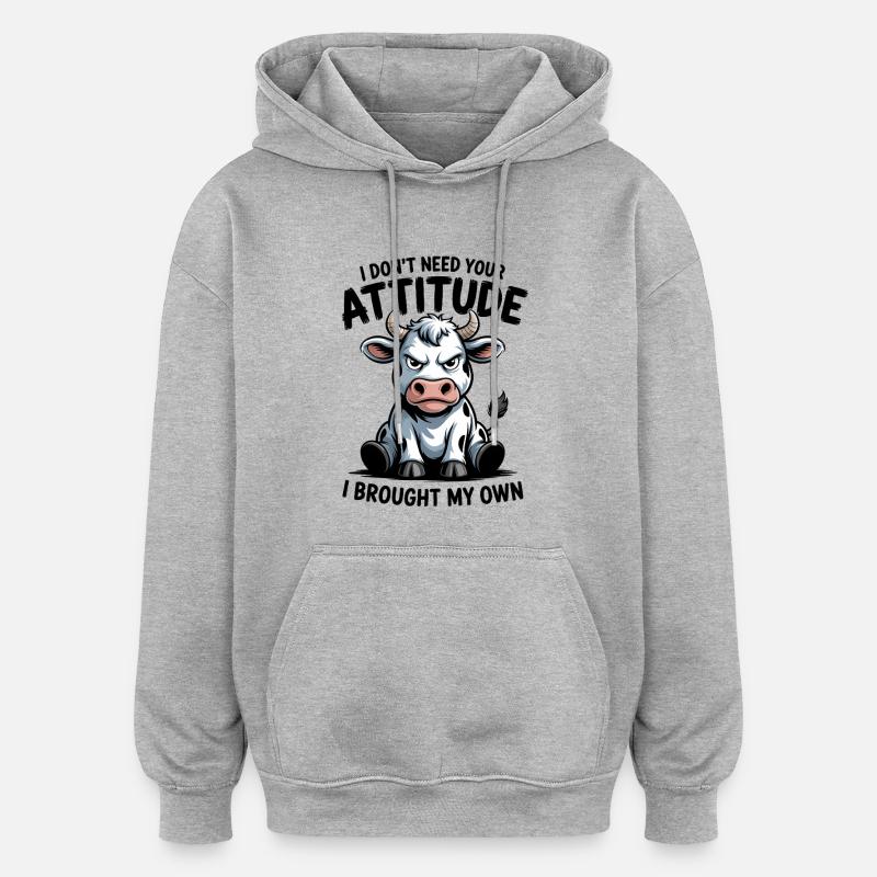 Attitude de vache : expression - Sweat à capuche oversize unisexe - gris chiné