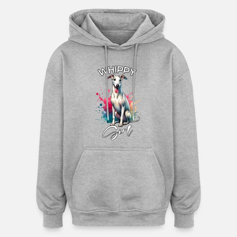 Whippet Mädchen Windhund - Oversized Unisex Hoodie - Grau meliert