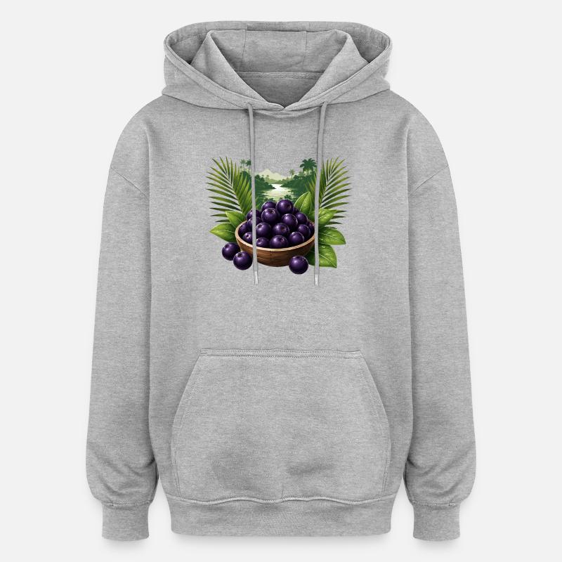 Baies d’açaï Style tropical - Sweat à capuche oversize unisexe - gris chiné