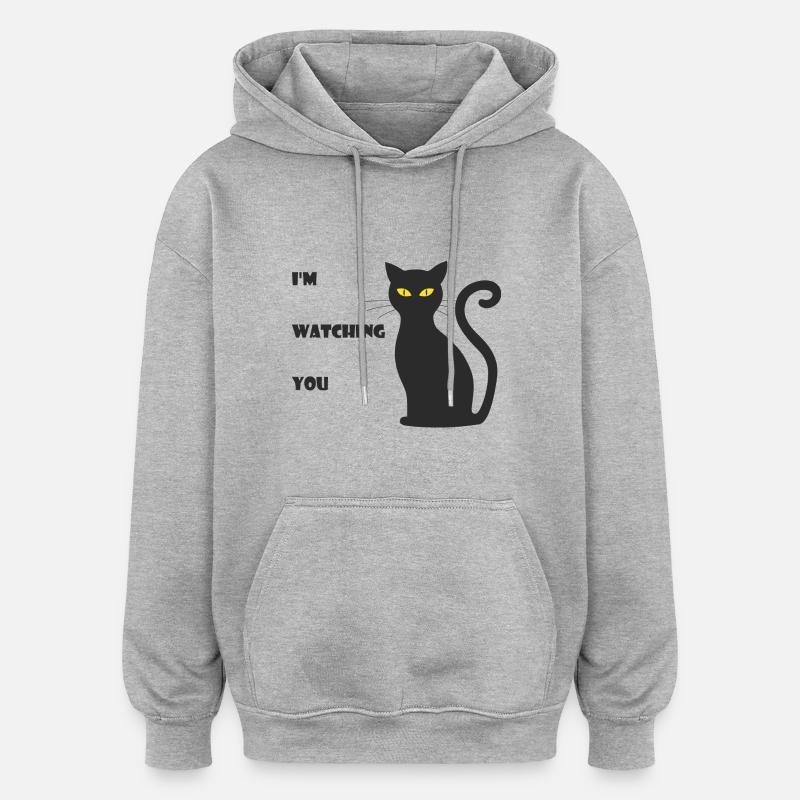 chat hérissé - Sweat à capuche oversize unisexe - gris chiné
