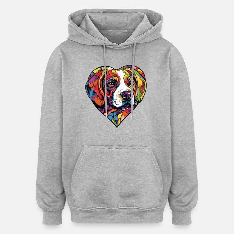 Beagle Chien Coeur Amour - Sweat à capuche oversize unisexe - gris chiné