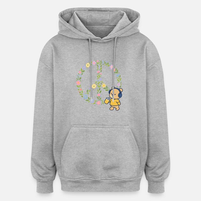 Paix Fleurs Fleurs - Sweat à capuche oversize unisexe - gris chiné