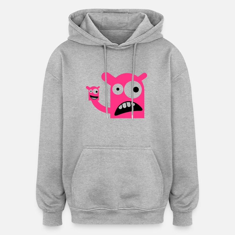 Ein Monster mit einer Monster-Puppe - Oversized Unisex Hoodie - Grau meliert
