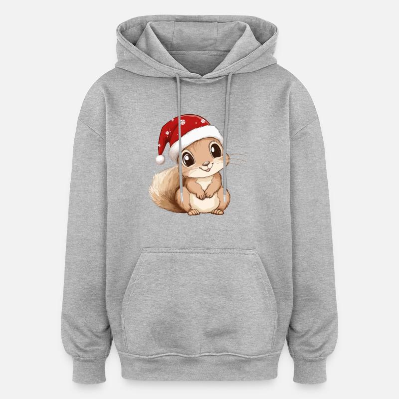 Écureuil Noël mignon Noël mignon - Sweat à capuche oversize unisexe - gris chiné