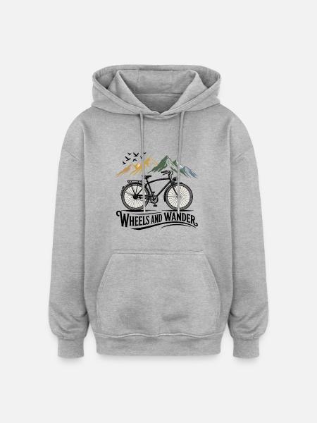 Wheels & Wander – Mountain Adventure - Oversized Unisex Hoodie - heather grey