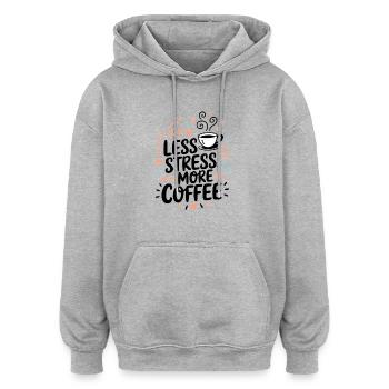 Moins de stress, plus de café – le dicton du café - Sweat à capuche oversize unisexe - gris chiné - Devant - Noah (186cm)