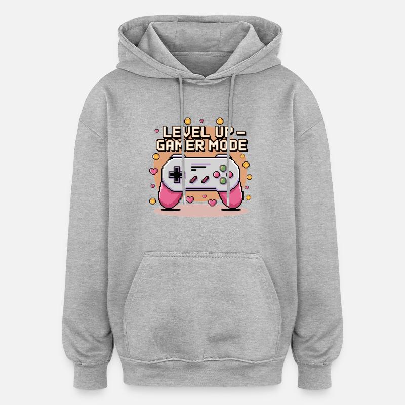 Montée de niveau – Mode joueur - Sweat à capuche oversize unisexe - gris chiné