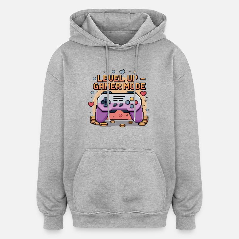 Montée de niveau – Mode joueur - Sweat à capuche oversize unisexe - gris chiné