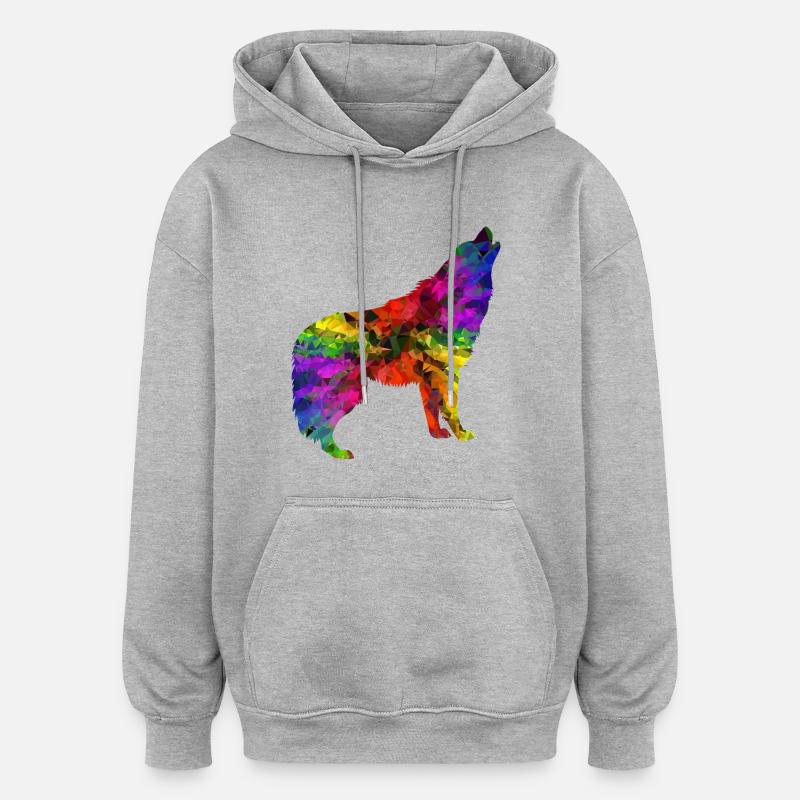 Rainbow Wolf Edition 2 - Sweat à capuche oversize unisexe - gris chiné
