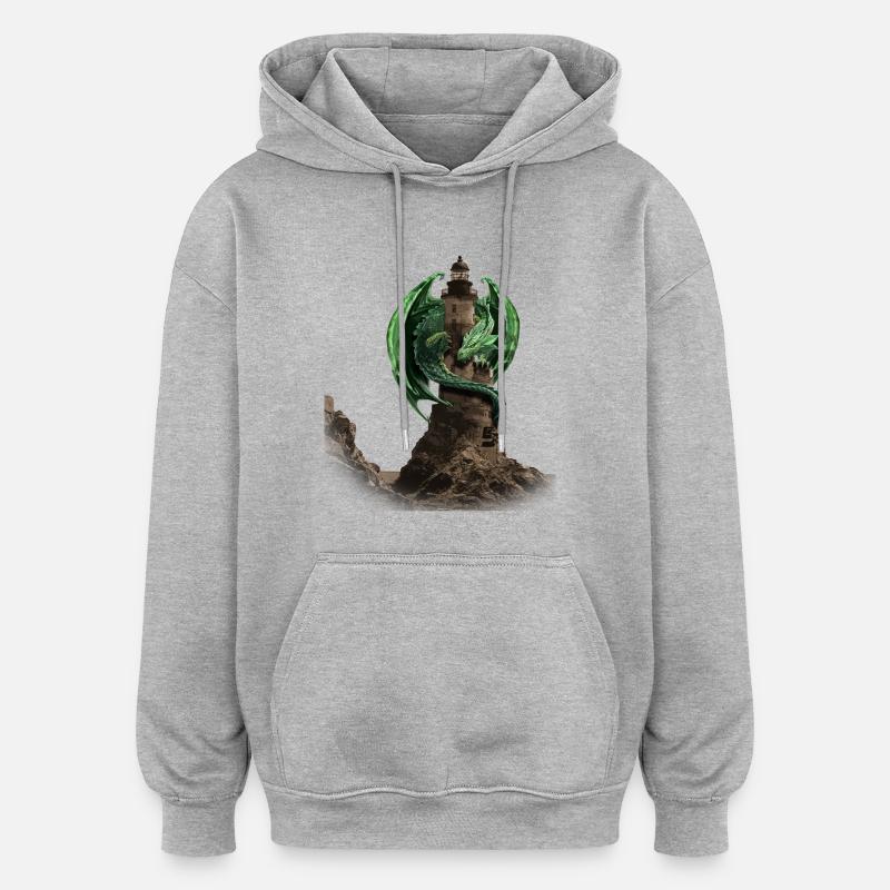 dragon lighthouse by customstyle - Sweat à capuche oversize unisexe - gris chiné