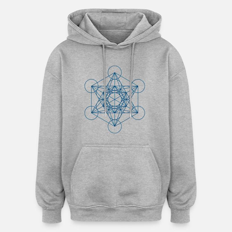 Le cube de Metatron - bleu - Sweat à capuche oversize unisexe - gris chiné