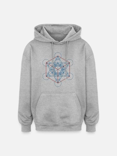 Metatron's Cube - blue red - Oversized Unisex Hoodie - heather grey