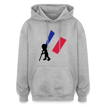 porte drapeau francais - Sweat à capuche oversize unisexe - gris chiné - Devant - Noah (186cm)